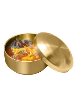 SYOSI Stainless Steel Rice Bowl with Lid, for Korean Kitchen Restaurant, Double walled Metal Bowls, Multi Purpose Insulated Soup Bowls Snacks Bowls 10.5cm Gold  - Image 1