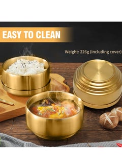 SYOSI Stainless Steel Rice Bowl with Lid, for Korean Kitchen Restaurant, Double walled Metal Bowls, Multi Purpose Insulated Soup Bowls Snacks Bowls 10.5cm Gold  - Image 2