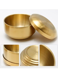 SYOSI Stainless Steel Rice Bowl with Lid, for Korean Kitchen Restaurant, Double walled Metal Bowls, Multi Purpose Insulated Soup Bowls Snacks Bowls 10.5cm Gold  - Image 4