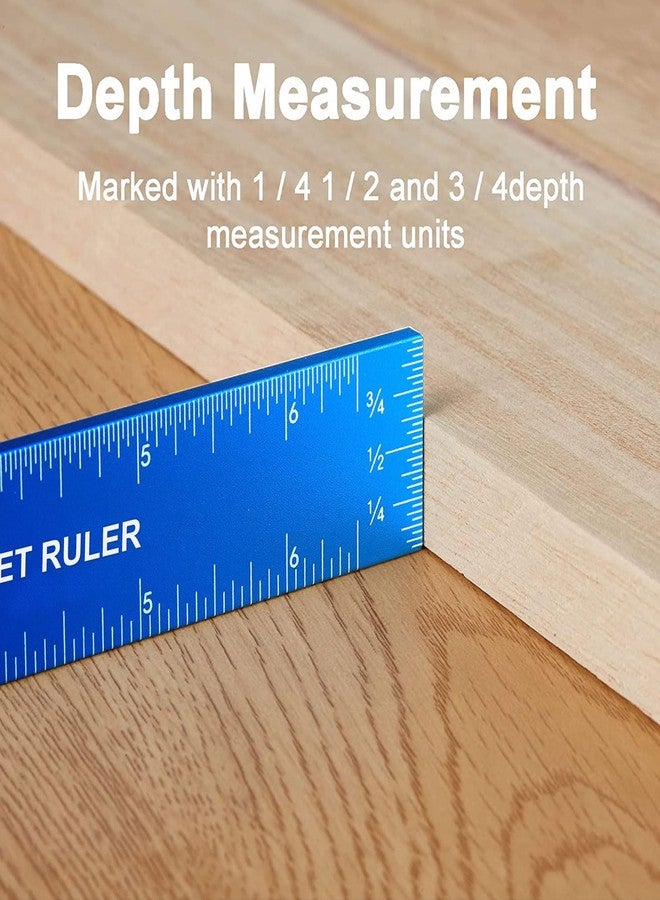 TOURACE Aluminum Woodworking Rulers with Slide Stop (3 Pcs) Precision Pocket Ruler Metal T Track Ruler, Square Ruler Inch and Metric Marking Measuring Scribing Ruler - Image 3