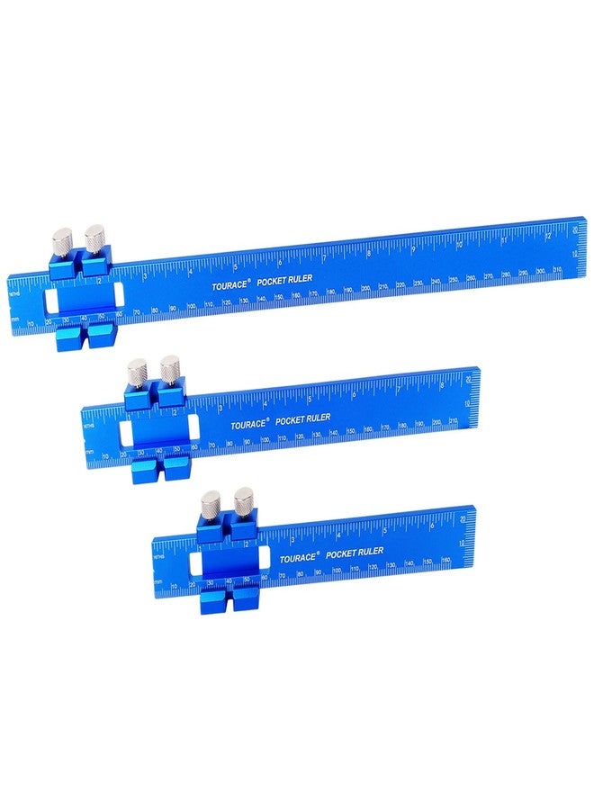 TOURACE Aluminum Woodworking Rulers with Slide Stop (3 Pcs) Precision Pocket Ruler Metal T Track Ruler, Square Ruler Inch and Metric Marking Measuring Scribing Ruler - Image 1