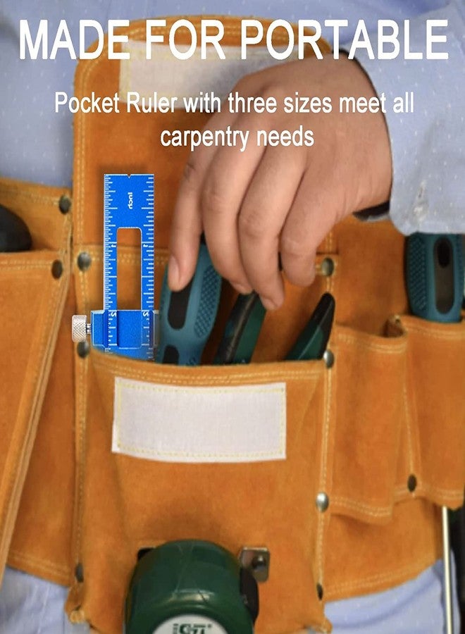 TOURACE Aluminum Woodworking Rulers with Slide Stop (3 Pcs) Precision Pocket Ruler Metal T Track Ruler, Square Ruler Inch and Metric Marking Measuring Scribing Ruler - Image 5