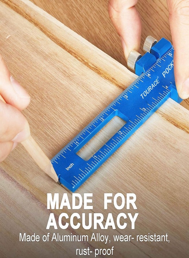 TOURACE Aluminum Woodworking Rulers with Slide Stop (3 Pcs) Precision Pocket Ruler Metal T Track Ruler, Square Ruler Inch and Metric Marking Measuring Scribing Ruler - Image 2