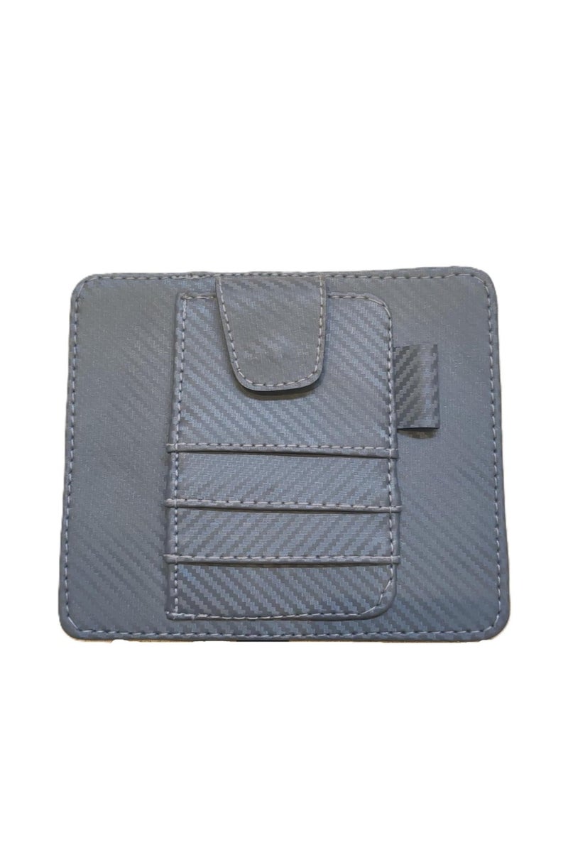 منظم واقي الشمس من الجلد للسيارة - مساحة تخزين واقي الشمس من الجلد الصناعي مع فتحات للبطاقات، وجيب شبكي، ومشبك مغناطيسي للنظارات الشمسية، وحامل أقلام - مناسب لجميع أنواع السيارات وسيارات الدفع الرباعي (ألياف الكربون الرمادية، صغير) - Image 3