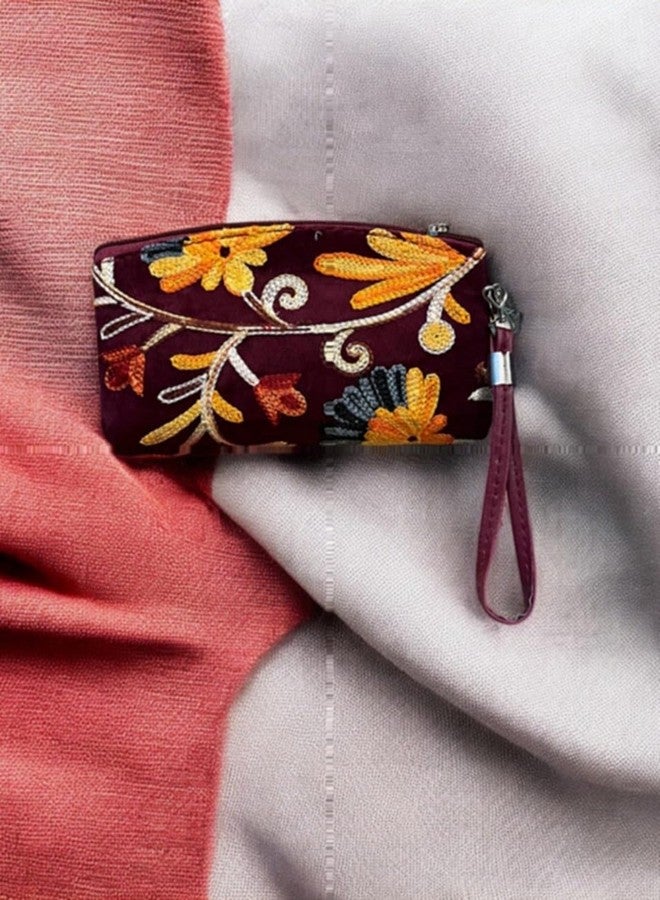 Clearo Kashmiri Embroidery Clutch - Red Floral Women’s Wallet - Image 3
