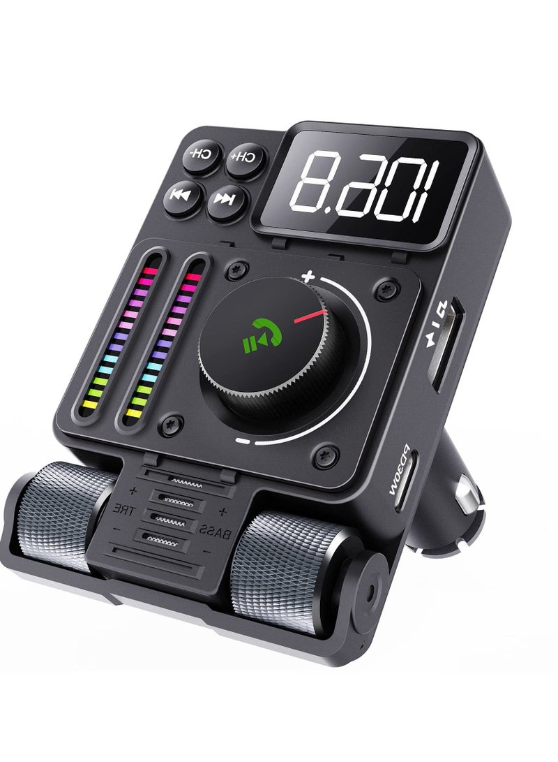 Bluetooth 5.3 FM Transmitter for Car, Bluetooth Car Adapter, PD 30W Type C Fast Charge and USB Port, HiFi Treble  Bass Player, Color Screen,  Music Light Bar, Support Hands-Free Calling - Image 1