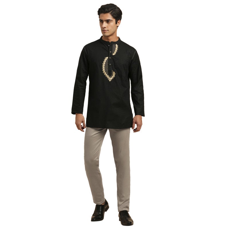 ARCHATTIRE Men’s Black Jacquard Weave Kurta for Men - Image 1