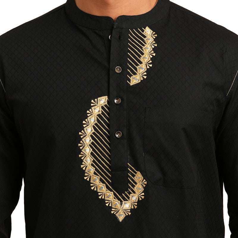 ARCHATTIRE Men’s Black Jacquard Weave Kurta for Men - Image 4