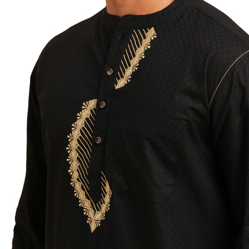 ARCHATTIRE Men’s Black Jacquard Weave Kurta for Men - Image 5
