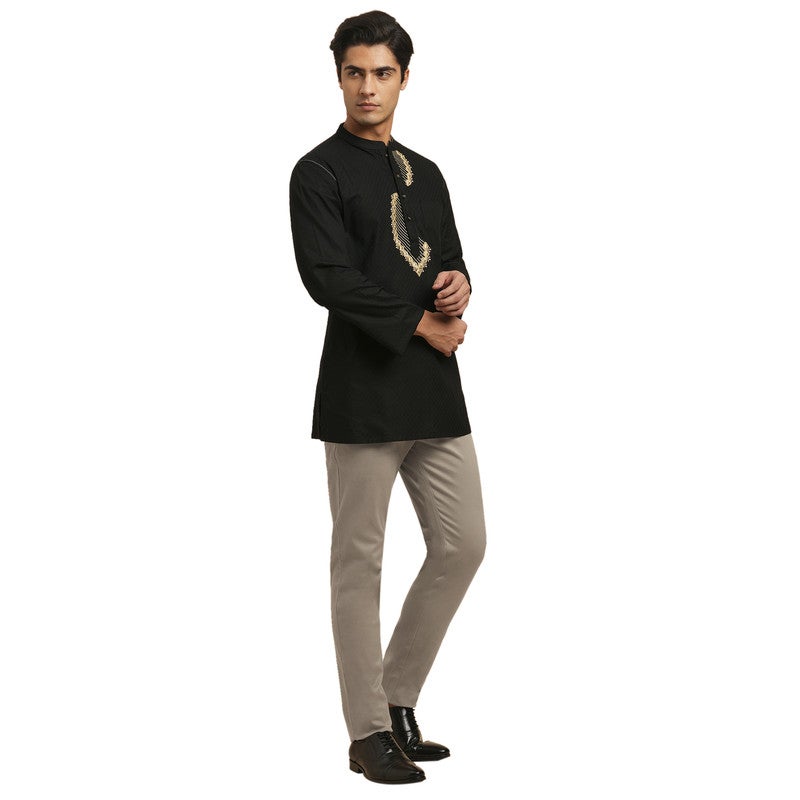 ARCHATTIRE Men’s Black Jacquard Weave Kurta for Men - Image 3