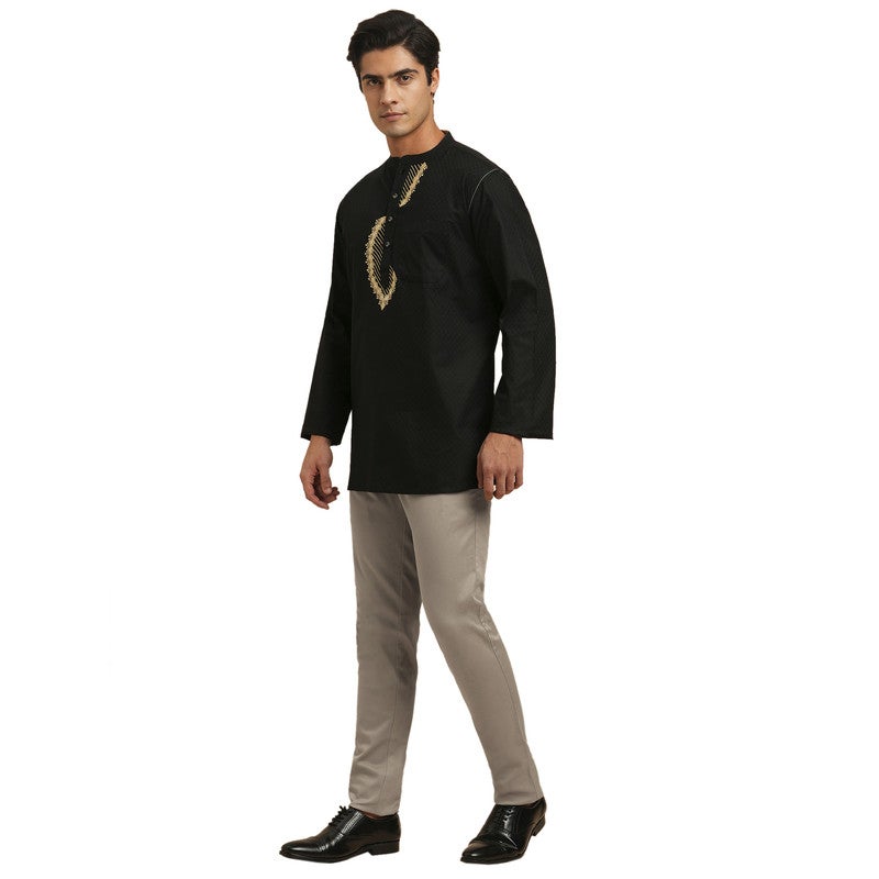 ARCHATTIRE Men’s Black Jacquard Weave Kurta for Men - Image 2