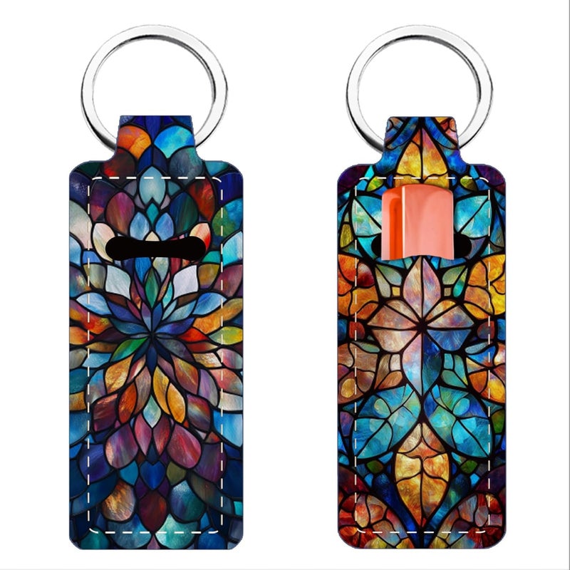 FREEBLOSS 2Pcs Chapstick Holder Keychain Lip Balm Holder Keychain Lightweight Lipstick Sleeve Pouch with Stained Glass Pattern for Women Girls 96x38cm
