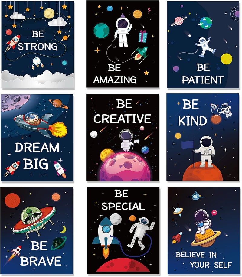 Nicbobo 9 Pieces Outer Space Wall Art Prints Spaceship Planet Rocket Posters Decor Motivational Quote Inspirational Pictures for Kids Nursery Bedroom Boys Playroom Classroom College Dorm 8"x 10" UNFRAMED - Image 1