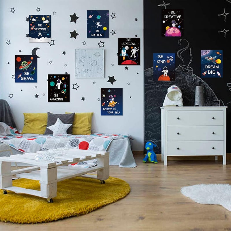 Nicbobo 9 Pieces Outer Space Wall Art Prints Spaceship Planet Rocket Posters Decor Motivational Quote Inspirational Pictures for Kids Nursery Bedroom Boys Playroom Classroom College Dorm 8"x 10" UNFRAMED - Image 4