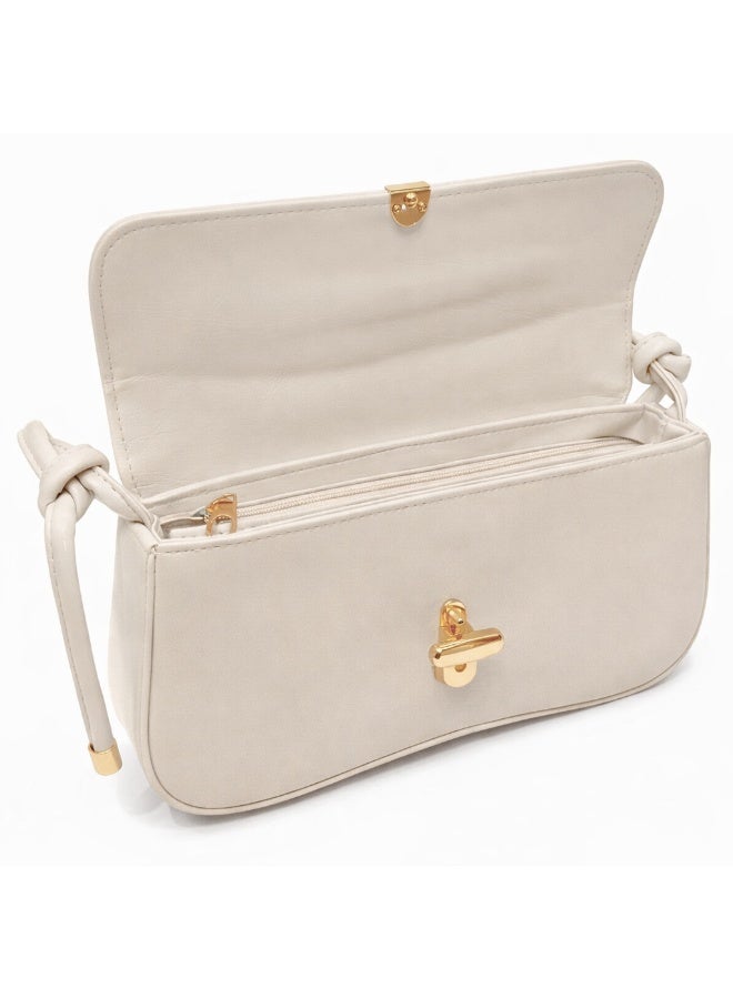 شنطة يد نسائية صغيرة جلد باللون البيج - Image 4