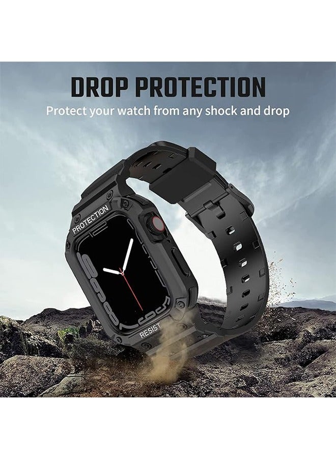 Apple Watch Band Hard PC + TPU material with Bumper Case, Replacement Adjustable Wrist Bands Rugged Band Strap with Full body Protector for iWatch Series 9/8/7/SE2/6/5/4/3/2/1/SE(42/44/45mm) - Image 2