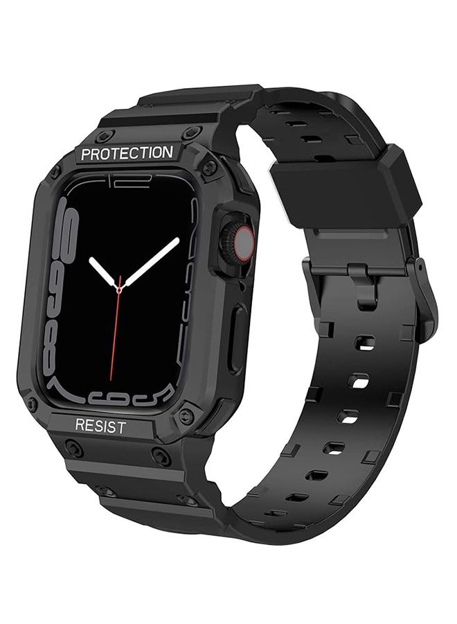 Apple Watch Band Hard PC + TPU material with Bumper Case, Replacement Adjustable Wrist Bands Rugged Band Strap with Full body Protector for iWatch Series 9/8/7/SE2/6/5/4/3/2/1/SE(42/44/45mm) - Image 1