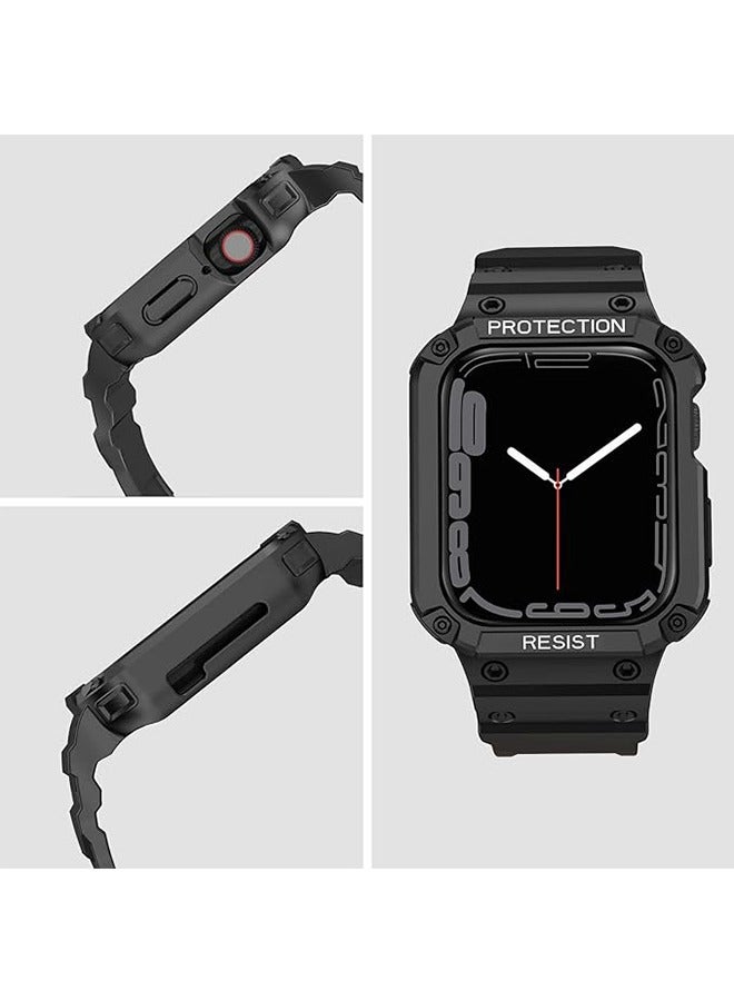 Apple Watch Band Hard PC + TPU material with Bumper Case, Replacement Adjustable Wrist Bands Rugged Band Strap with Full body Protector for iWatch Series 9/8/7/SE2/6/5/4/3/2/1/SE(42/44/45mm) - Image 3