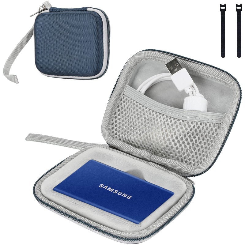 ProCase Case for Samsung T7/T7 Touch Portable SSD, 2 Attachment Protective Case SM External Hard Drive 250GB, 500GB, 1TB and 2TB Shockproof with Close Net for Accessories