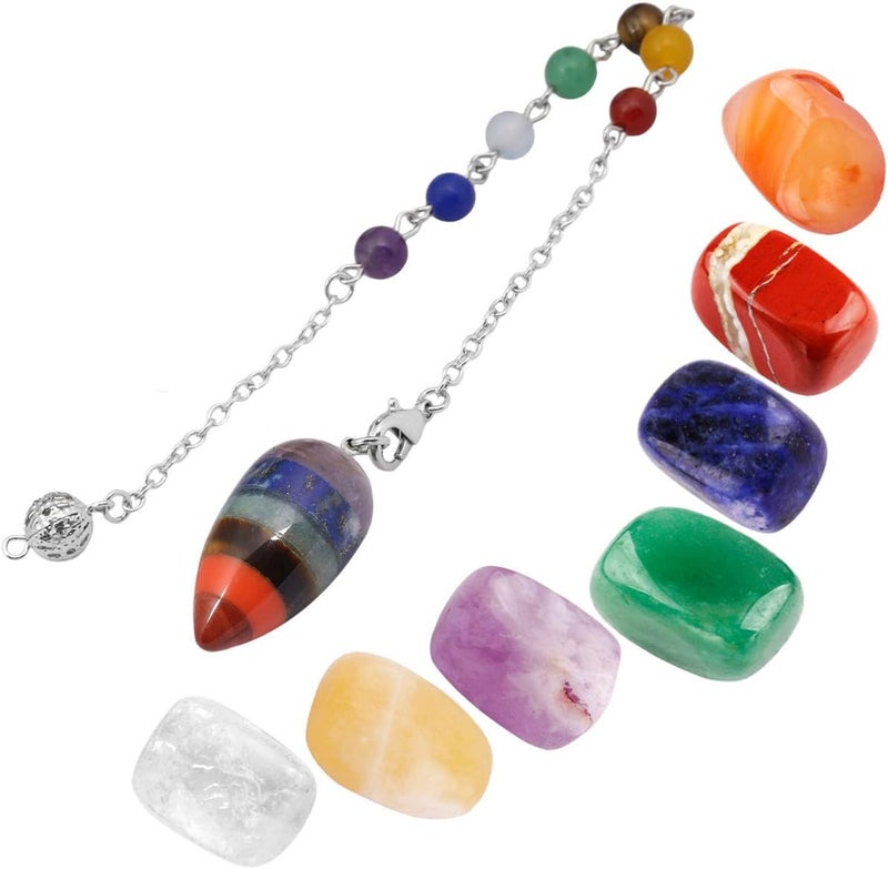 mookaitedecor Healing Crystals Set,7 Chakra Stones & Dowsing Crystal Pendulum Meditation Kits for Reiki,Balancing
