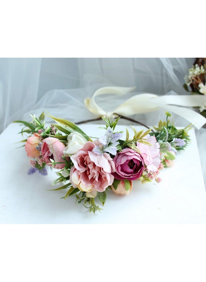 LLinfflr Women Floral Crown Boho Flower Headband Hair Wreath Floral Halo Headpiece With Ribbon Wedding Party Festival Photos - Image 4