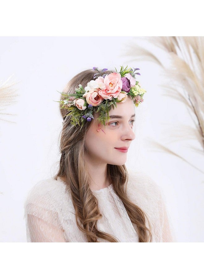 LLinfflr Women Floral Crown Boho Flower Headband Hair Wreath Floral Halo Headpiece With Ribbon Wedding Party Festival Photos - Image 3