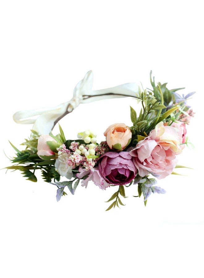 LLinfflr Women Floral Crown Boho Flower Headband Hair Wreath Floral Halo Headpiece With Ribbon Wedding Party Festival Photos - Image 1