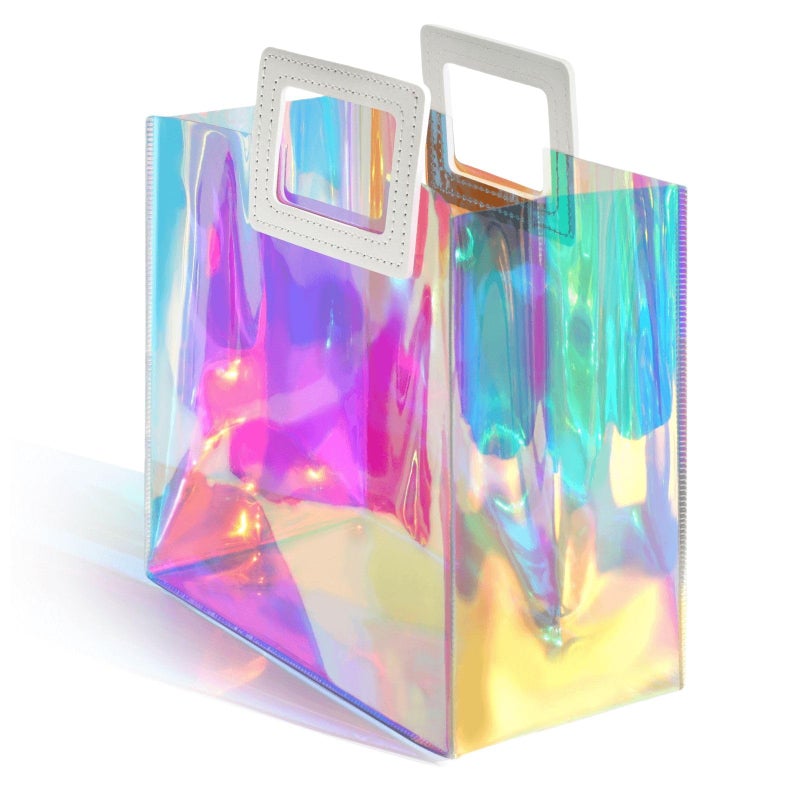 VUOJUR Holographic Small Gift Bag 8.3x8x4'' Clear Reusable Birthday Gift Bag for Women Girls Iridescent Bachelorette Wedding Christmas with Handle - Image 1