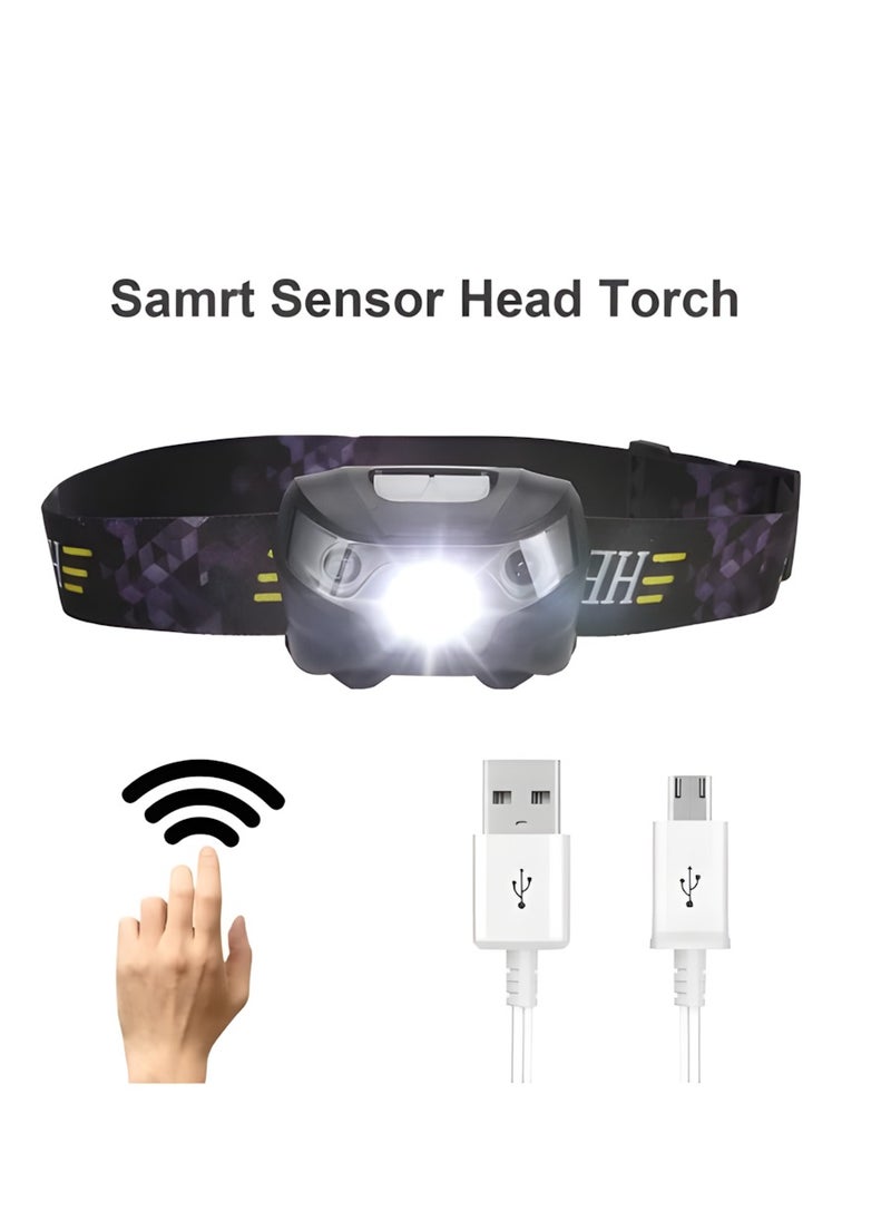 Vergali LED Head Torch Head lamp, Motion Sensor Control, 120 Lumen Bright 15 Hours Runtime 1200mAh Battery USB Rechargeable Waterproof Headlight Flashlight, Camping Hiking Fishing Work  - Image 1