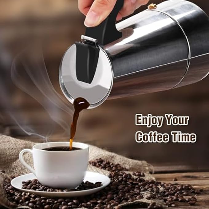 MedMad Stovetop Espresso Maker Stainless Steel Espresso Pots Stove For Induction CookersCafe Maker For Camping Teatime 6 Cup - Image 3