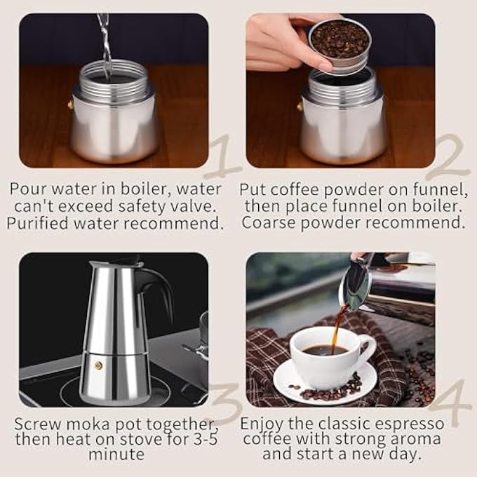 MedMad Stovetop Espresso Maker Stainless Steel Espresso Pots Stove For Induction CookersCafe Maker For Camping Teatime 6 Cup - Image 5