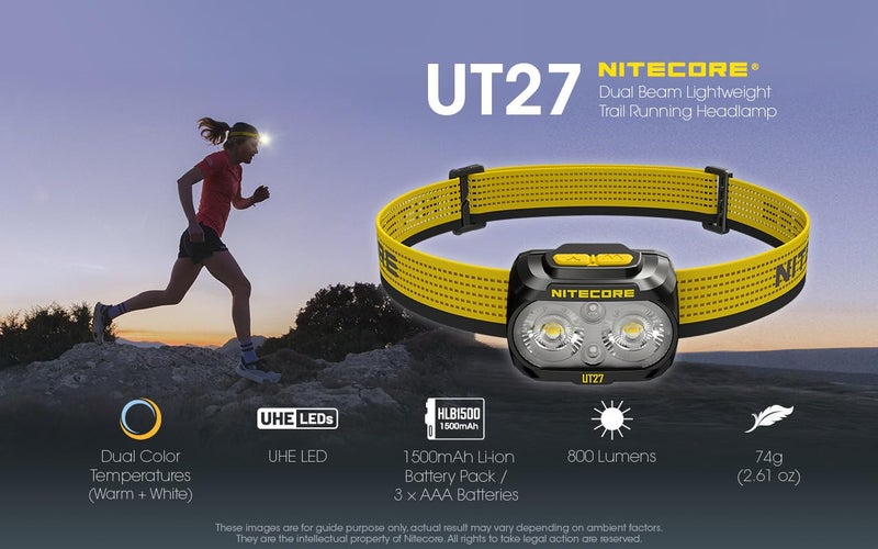 NITECORE Nitecore UT27 Pro 800 Lumen Running Headlamp, Black, USB-C Rechargeable, Lightweight Perfect for Ultra-Trail, Hiking with White Light, Warm Light, and Red Light Sticker  - Image 2