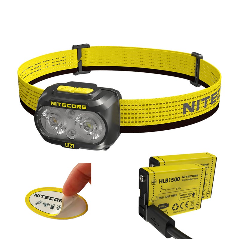 NITECORE Nitecore UT27 Pro 800 Lumen Running Headlamp, Black, USB-C Rechargeable, Lightweight Perfect for Ultra-Trail, Hiking with White Light, Warm Light, and Red Light Sticker  - Image 1