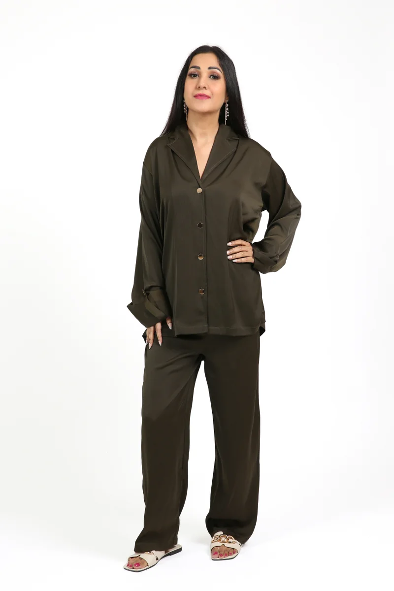 Nikias Olive green Tok Tok Fabric Trouser Set