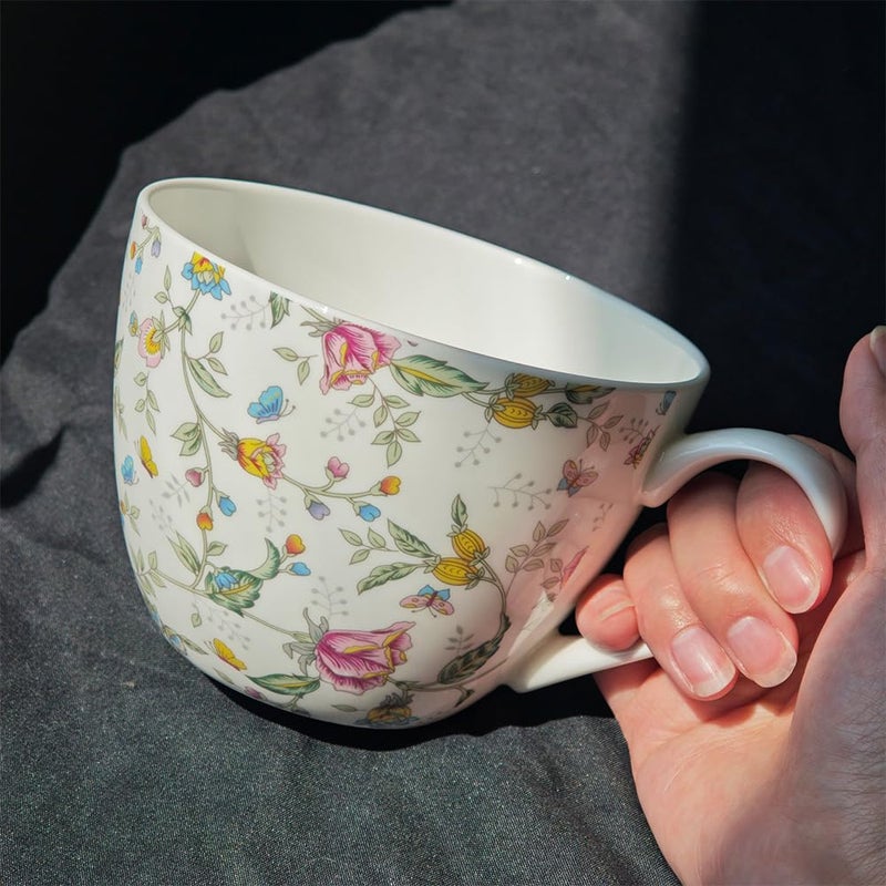 CDFZJC Lightweight Large Soup Mug with Lid Microwave Safe Bone China Soup Bowls with Handles, 21 fl oz Big Coffee Cup For Tea, Cereal, Soups, Large Handle for Comfort, Floral Design Gift for Women - Image 5