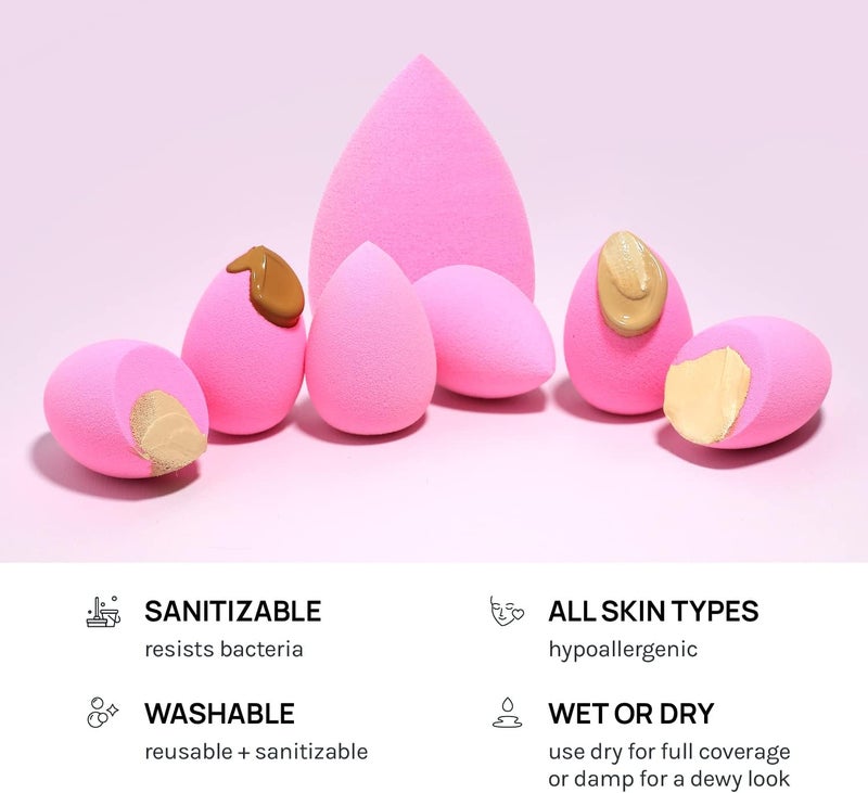 AOA STUDIO Collection MiNi Makeup Sponge Set Blender Latex Free and High-definition of 6 For Powder Cream Liquid, Super Soft Wonder Beauty Cosmetic 3 Tear Drop + Beveled Shape (Pink) - Image 5
