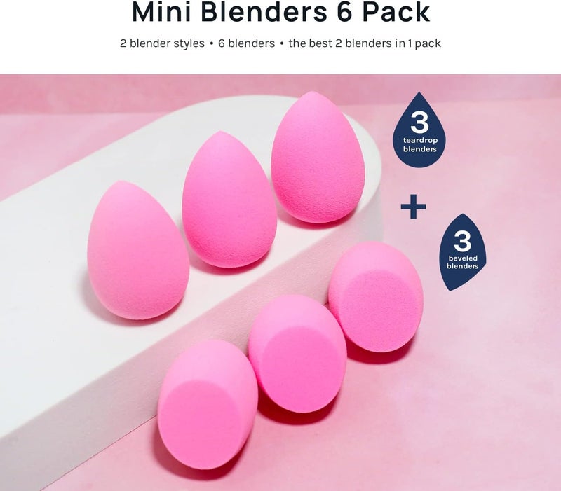AOA STUDIO Collection MiNi Makeup Sponge Set Blender Latex Free and High-definition of 6 For Powder Cream Liquid, Super Soft Wonder Beauty Cosmetic 3 Tear Drop + Beveled Shape (Pink) - Image 2