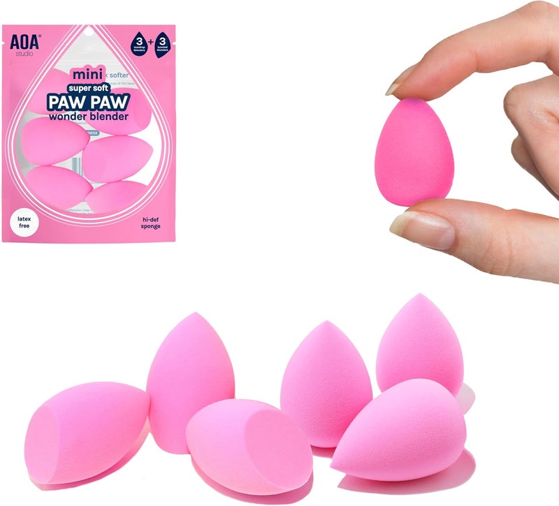 AOA STUDIO Collection MiNi Makeup Sponge Set Blender Latex Free and High-definition of 6 For Powder Cream Liquid, Super Soft Wonder Beauty Cosmetic 3 Tear Drop + Beveled Shape (Pink) - Image 1