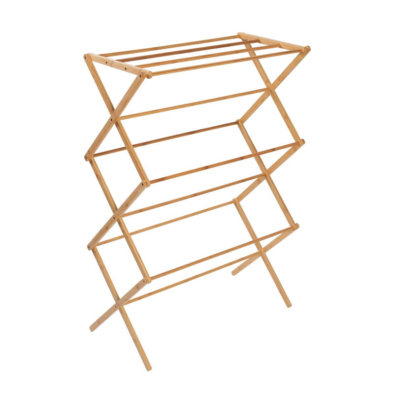 HoneyCanDo Collapsible Bamboo Drying Rack Sturdy Foldable Laundry Drying Rack SpaceSaving Portable Clothes Rack for AirDrying Clothes Towels Blankets Delicates Indoor Outdoor Use