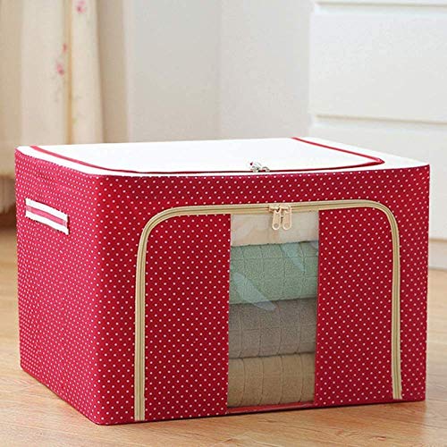 Raggle polycotton Clothes Storage Organizer Bins, Foldable Storage Bins-Cloth Steel Frame Storage Box with Foldable Clear Window & Reinforced Handles (Red, 66L-1) - Image 1