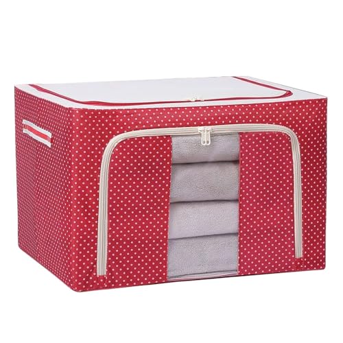 Raggle polycotton Clothes Storage Organizer Bins, Foldable Storage Bins-Cloth Steel Frame Storage Box with Foldable Clear Window & Reinforced Handles (Red, 66L-1) - Image 4