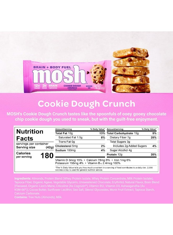 موش ألواح بروتين كيتو مقرمشة بعجينة الكوكيز من موش، غنية بالألياف، منخفضة الكربوهيدرات، خالية من الغلوتين، غنية بالبروتين، وجبة خفيفة صحية للدماغ، 12 قطعة - Image 2