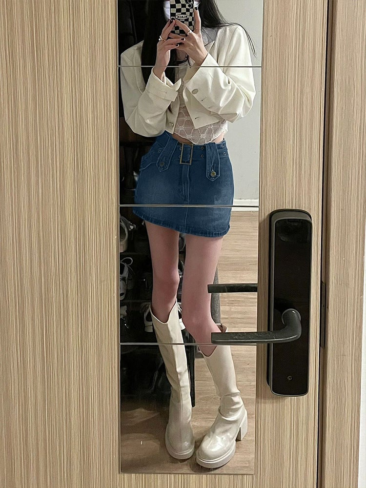 Denim Skirt Women's 2024 Spring New Arrival Vintage All-Match Fashion Spice Girl's Short Skirt Hip Skirt Skirt - Image 2