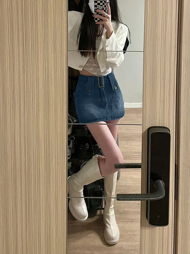 Denim Skirt Women's 2024 Spring New Arrival Vintage All-Match Fashion Spice Girl's Short Skirt Hip Skirt Skirt - Image 5