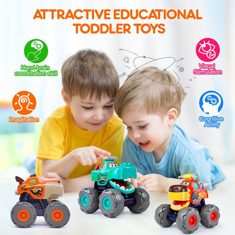 WITALENT Toy Cars for 1 2 3 Year Old 3 Pack Monster Truck Toys Crocodile Bull Leopard Pull Back Car Big Wheel Animal Toy Trucks for Toddler 1-3 Baby Toys 12 18 Months Boy Girl Toddler Toy for 1 Year Old Gift - Image 3