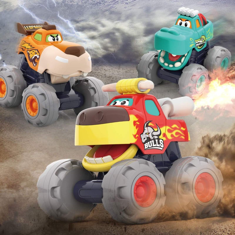 WITALENT Toy Cars for 1 2 3 Year Old 3 Pack Monster Truck Toys Crocodile Bull Leopard Pull Back Car Big Wheel Animal Toy Trucks for Toddler 1-3 Baby Toys 12 18 Months Boy Girl Toddler Toy for 1 Year Old Gift - Image 2