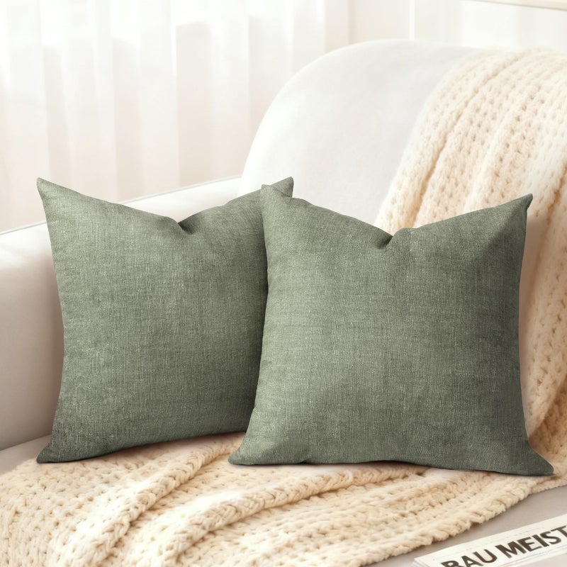 AELS Decorative Throw Pillow Covers 18x18, Set of 2, Soft Textured Look Printed Pillow Case, Modern Farmhouse Cushion Case for Bed Couch Sofa, Sage Green (Covers Only) - Image 1