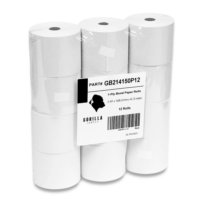 Gorilla Supply 2 14 in x 150 ft Bond Paper Rolls 225 x 150 Adding Machine Tape 1Ply Receipt Paper Rolls for El1750 1801 P23 BPA Free 12 Rolls