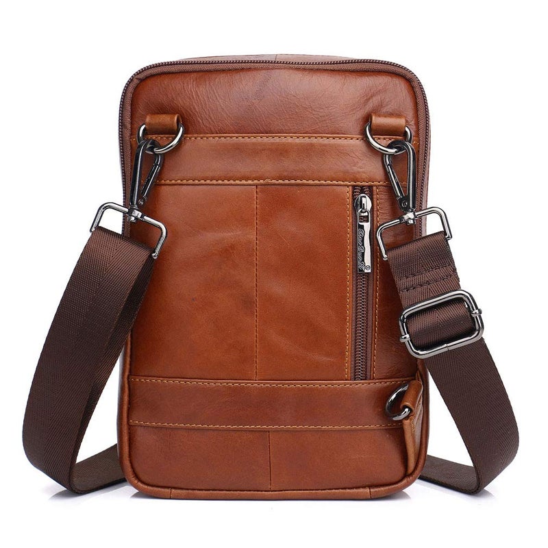 Hebetag Vintage Small Leather Shoulder Messenger Bag for Men Travel Business Crossbody Pack Wallet Satchel Sling Chest Bags Brown  - Image 3