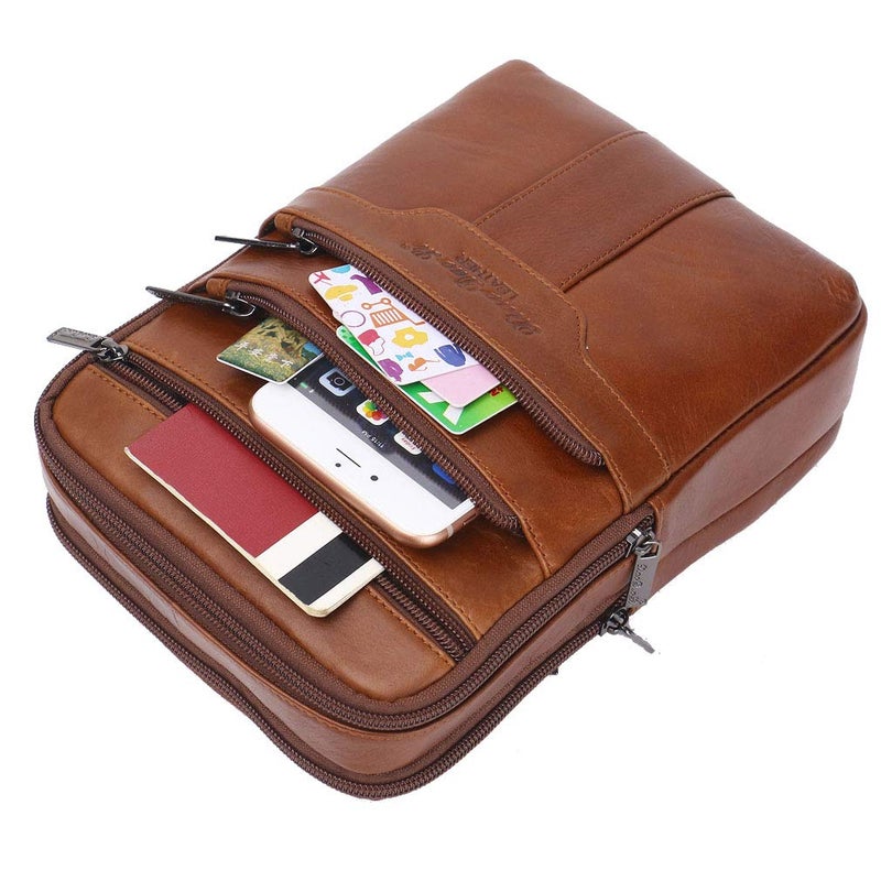 Hebetag Vintage Small Leather Shoulder Messenger Bag for Men Travel Business Crossbody Pack Wallet Satchel Sling Chest Bags Brown  - Image 5